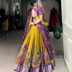 Silk Kalamkari Semi-Stitched Lehenga with Unstitched Blouse