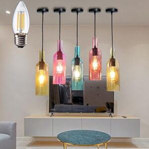 Pendant Ceiling Lights E27 /ST-64 Hanging Beer Glass Bottle Light for Dining Restaurant Bar Cafe (Multicolored)