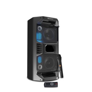 Space Deck Pro 55W Bluetooth Supporting Portable Speaker with USB,mSD Card,AUX,Built -in FM,LED Lights, TWS Function, Wireless Mic and Remote Control (Black)