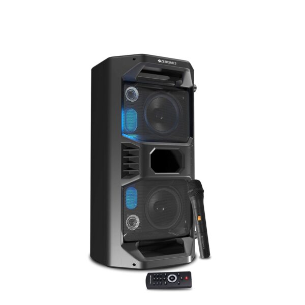 Space Deck Pro 55W Bluetooth Supporting Portable Speaker with USB,mSD Card,AUX,Built -in FM,LED Lights, TWS Function, Wireless Mic and Remote Control (Black)