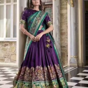 Purple Floral And Patola Print With Foil Work Tussar Silk Lehenga Choli