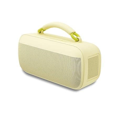 Portable Outdoor Bluetooth Speaker with Powerful Bass, Waterproof Stereo with Bluetooth and USB-C Connection, Up to 20h Runtime, 3.5mm Aux, Lemon Yellow