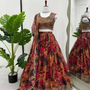 NEW COLLECTION BEAUTIFUL DIGITAL PRINTED WITH EMBROIDERY WORK SEMI STITCHED LEHENGA CHOLI WITH FANCY DUPATTA