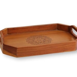 Wood Serving Tray with Engraved Mandala Design | Rectangular Wooden Organizer Tray for Kitchen, Dining, Office & D?cor | Ideal for Snacks, Tea & Organizing | 38 x 25 x 8 cm