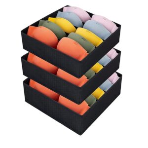 GS Bra Drawer Organizer with 5 Cells (30x30x9 cm) | Foldable Fabric Underwear Storage Box with Dividers & Zip | Closet Organizer for Bras, Socks, Lingerie, Innerwear (Pack of 3, Black)