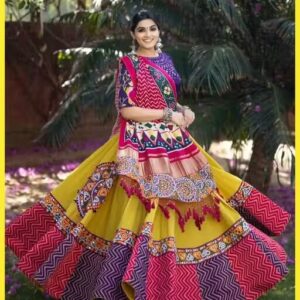 Alpa Fashion Women's Semi-Stitched Mirror Work Digital Printed Wedding Lahenga Choli . Perfect Colour Combination Of Yellow And Blue. New Style Ghaghra choli For Navratri Special Under 1000