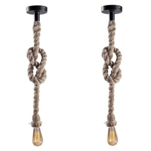 Pendant Rope Lights E27 for Ceiling Hanging, Bulb Not Included- 40W, Pack of 2 (Beige)
