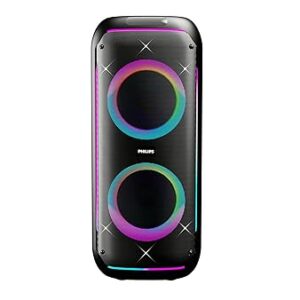 120W Wireless Bluetooth Party Speaker with Remote Control, RGB Lights, 10H Playtime, Bluetooth v5.3, 6000mAh Battery, USB/AUX/Mic/SD Card Input, Portable, Stereo Mode (Deep Black)