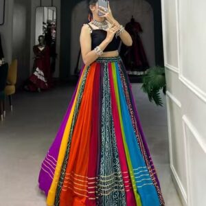 Women's Trending Designeer Tussar Silk Lehenga Choli Print with Foil Work With Unstitched Blouse with Foil Work