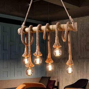 ope Bamboo 6 Light Vintage Hanging Lamp Pendant Light Without Bulb, E27 Holder, Jute Color(Ac)