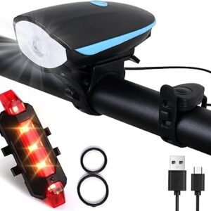 2-in-1 Rechargeable Cycle Light and Horn with Cycle Tail Light LED Cycle Light for Bicycle Front Rear Light Combo, Multicolor, Universal