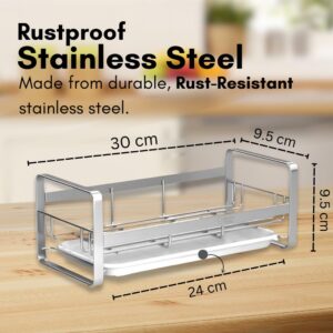 Stainless Steel Sink & Washroom Organizer with Drain Tray ? Kitchen Sink Organiser, Soap Stand, Adhesive Wall Mount, Sponge Holder, kitchen sink organiser