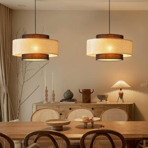 India-All the Cultures Fabricating India Bamboo Lampshade | Cane Lamps | Wicker Lamps | Cafe Lights | Rattan Ceiling Lights | Rattan Lamp Light | Small (Dia-40CM H-22CM)