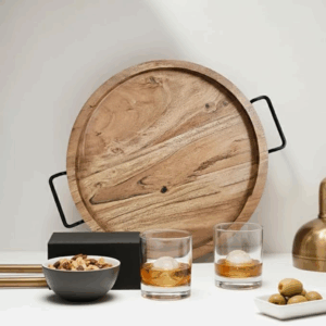 Wooden Serving Tray/Platter with Handle | Natural Finish |Brown Tray with Handle for Dining & Coffee Table | Platter for Serving Drinks,Tea, Cakes, Snacks, Breakfast.