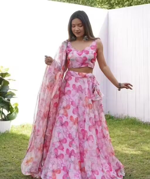 lehenga choli for women , holi lehenga ,festive lehenga choli for women , organza lehenga , Lehenga choli with dupatta