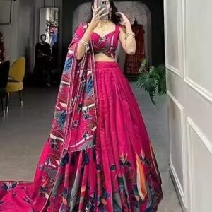 Women's Collection Dolla Silk Lehenga Choli Flower Print with Foil Work With Unstitched Blouse