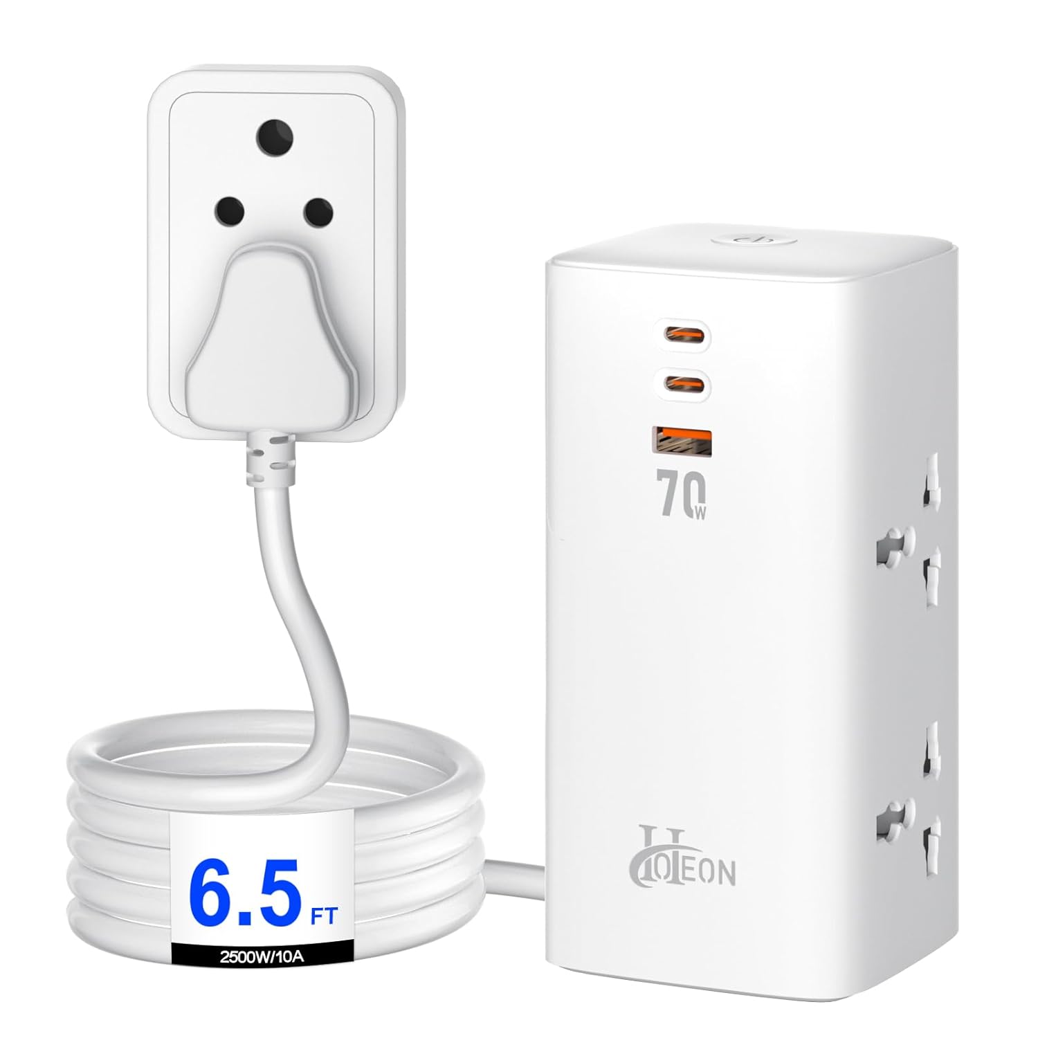 Extension Board, 2500W/10A Extension Cord with GaN Technology, 70W USB C Power Strip with 4 Universal Sockets, 2*70W PD&1*30W QC Fast Charging, 2M Surge Protection Board for Home, Office