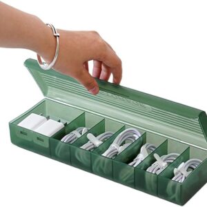 ord Organizer Cable Organizer Box Cable Management 7 Compartments Storage Box For Usb Cord Sorter, Cards, Paper Clips, Mobile Charger, Desk Electronic Accessories Storage (Green)