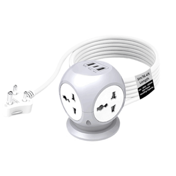 7 in 1 Cube Extension Board Power Strip Multi-Ports|Device Safety with ISI Approved Heavy Duty Cable 5m/16.4?|Fast Charge iPhone 50% in 30 min|Type-C(PD 20W)+USB-A 20W &4AC Sockets|UM1222