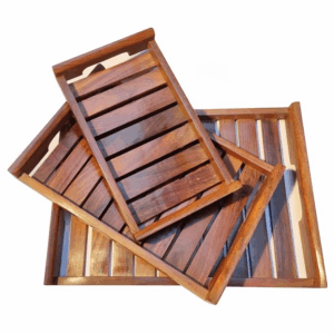 Wooden Serving Trays Modern Style With Cutout Handle Large, Medium And Small For Food, Wooden Trays For Breakfast - Natural Wood And Brown (Set of 3) Rectangular