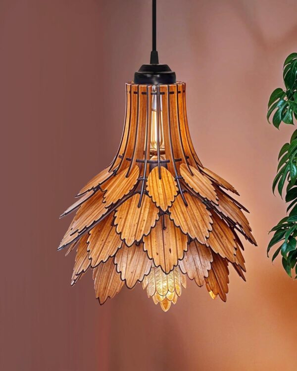 Handcrafted Wooden Pendant lamp, Autumn Leaves Design Ceiling, Hanging lamp Home Decor Chandelier Light | E27 Bulb Included | Decoration for Restaurants, Hotel, Home, Bedroom, Dining & Caf?