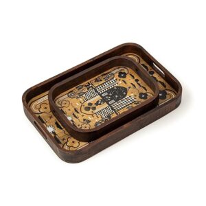 Tray Set For Serving, Set Of 2, Folk Floral | Wood Tray For Serving | Serving Wooden Tray | Serving Tray Set | Wooden Trays (Tray Set Of 2 - Folk Floral, Rectangular)