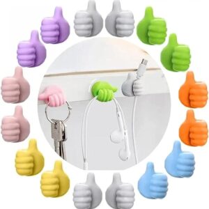 Silicone Thumb Wall Hook, Multifunction Self Adhesive Cable Organizer Clips Key Hanger, No Punching Nails-Free Utility Hooks Desk Wire Management, Multicolor (Pack of 15 PIS)