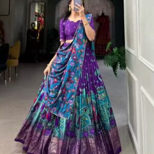 Women's Collection Dolla Silk Lehenga Choli Patola Print with Foil Work With Unstitched Blouse