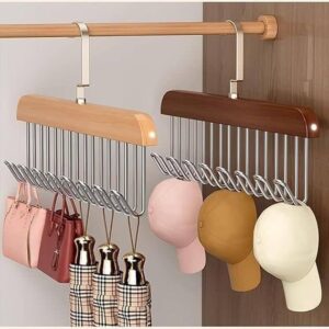 Hanger (Pack of 2) Multipurpose Adjustable 8 Hooks Closet Wooden Hanger for Lingerie, Belt, Scarf, Tie, Garments, Perfect Storage Holder Organizer Hangers for Wardrobe and Cupboard (2)
