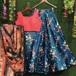 SHINE AND SOFT PURE ZARI SATIN DIGITAL PRINT LAHENGA