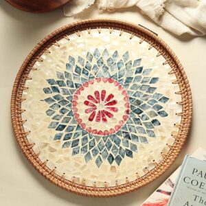 Cultures Fabricating India Decorative Serving & Organising Trays | Gift Hamper | Wooden Serving Tray | Round Shape Rattan Tray - Small (Dia30 x H4 cm)