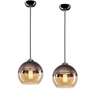 Luster Doom Globe Shade Ceiling Hanging Pendant Light Lamp for Bedroom, Living Room(Metal, Glass) Pack of 2