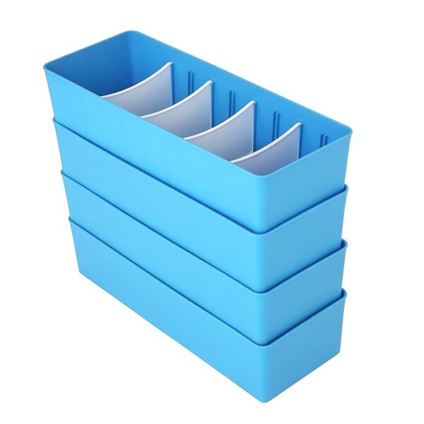 EDGE Multipurpose BPA free Stackable Drawer Wardrobe and Socks Organiser Storage Drawer for Socks, Bangles, Stationery, Cosmetics (Light Blue, Set of 4)