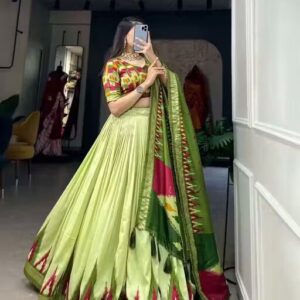 Women's Tussar Silk Fabric With Bandhni & Patola Print And Foil Work Lehenga Choli For Womens And Girls Canvas and attached with Can Can