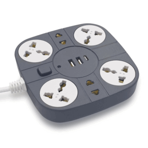 Extension Cord with USB ? 6 Power Socket with 2 USB Ports | 1.8 Meter Heavy Duty Cord | 10A 220V Multi Plug Extension Board | Fire Flame Proof Extension Cord for Home & Office ? Grey