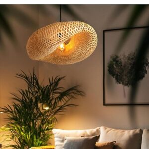 India-All the Cultures Fabricating India Bamboo Pendant Lights | Boho Lampshade | Cane Lampshade | Rattan Lamp Shade | Wicker Lamps (Length 60 CM, Width 41 CM, Height 22 CM)