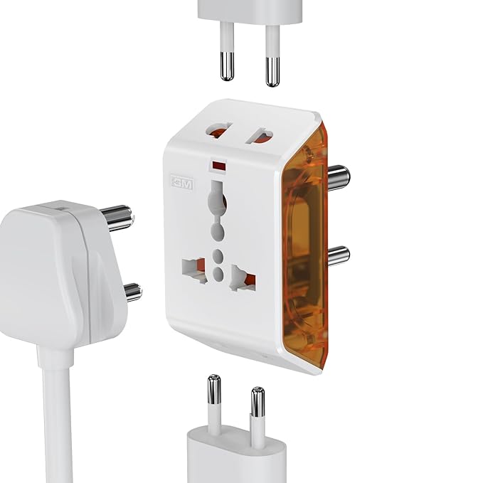 6AMP 3-Pin Multiplug Travel Adapter with Universal Socket | Supports 2-Pin & 3-Pin Plugs | Multiple Charging Ports | Charge Smartphones, Laptops & Other Devices | Compact & Reliable | GM 3017