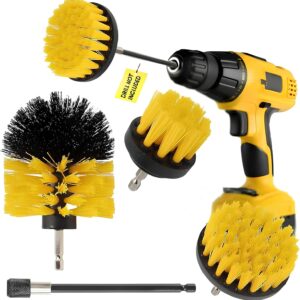 Power Drill Scrubber Brush 4PCS Set, Multi-Function Brush Attachment,Scrubber for Bathroom,Tile,Floor, Shower, Corner, Wheel Hub, Sink and Kitchen Surface (Yellow)