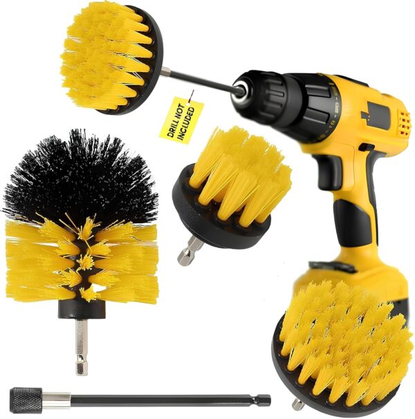 Power Drill Scrubber Brush 4PCS Set, Multi-Function Brush Attachment,Scrubber for Bathroom,Tile,Floor, Shower, Corner, Wheel Hub, Sink and Kitchen Surface (Yellow)