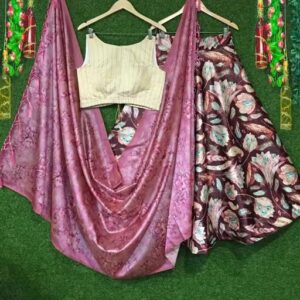 DIGITAL PRINT SHINY AND SOFT ZARI SATIN SEMI STICHED LAHENGA WITH DUPATTA WITH BEAUTIFUL ZALAR
