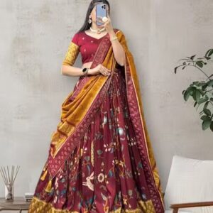 Women's Collection Dolla Silk Lehenga Choli Patola Print with Foil Work With Unstitched Blouse