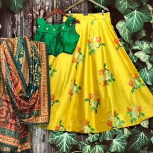 wholetex's Digital Printed Croptop style Flaired Floral Semistiched Lehenga Choli With Dupatta of Women and Girls For Wedding and Fastive Wear