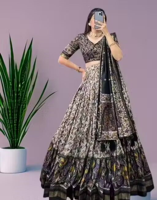 Women's Collection Dolla Silk Lehenga Choli Patola Print with Foil Work With Unstitched Blouse