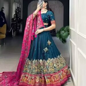 Lehenga Choli in Tussar Silk With Floral and Foil Print With Dupatta