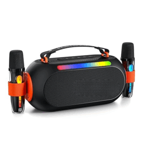 20 Wireless Bluetooth Portable Speaker with Dual Wireless Karaoke Mic, 5 Hour Playtime, RGB LED Light, Bluetooth V5.4, Easy Grab Handle, USB-A Port, Type C Charging(Black)