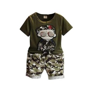 Boy's Cotton Printed Army Design Round Neck T-Shirt And Short Set