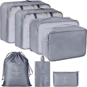 Organizer Pouch Packing Cubes for Travel Essentials Toiletry Bag, Travel Luggage Organizers with Laundry Bag Travel Pouch, Packing Cubes Organizer (Grey)