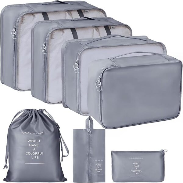 Organizer Pouch Packing Cubes for Travel Essentials Toiletry Bag, Travel Luggage Organizers with Laundry Bag Travel Pouch, Packing Cubes Organizer (Grey)