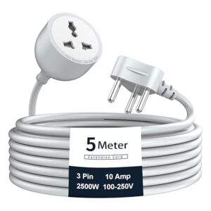 Extension Board with 5 Meters Heavy Duty Long Wire Cord, Single Outlet Socket 2500W 10A Expandable Electric Extension, 3 pins Extension Cord for Indoor Outdoor Use (5M/ Grey)-1PCS