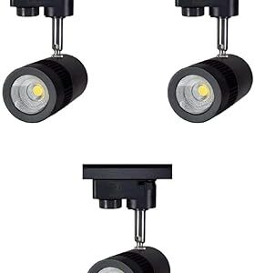 9 Watts Black LED Indoor Modern Adjustable Head Metal Cylindrical Ceiling Mounted Spot/Down/Focus/Track Light for Kitchen, Bar, Malls Office -White (Pack of 3) (Trackway Excluded)